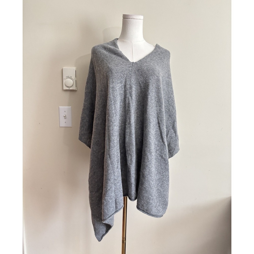 J Jill Womens One Size Cashmere Wool Pullover Shawl Sweater Gray Neutral M L XL